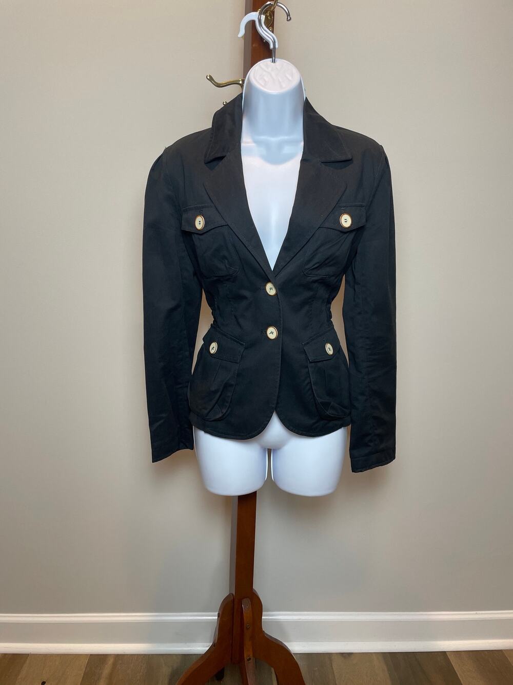 Nine West Lightweight Cotton Blazer Jacket Size S Black New Without Tags